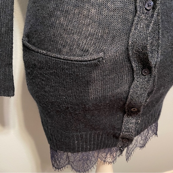 Lauren Conrad Blue Longline Cardigan Sweater Lace Trim Metallic Preppy Office XS - Picture 7 of 12